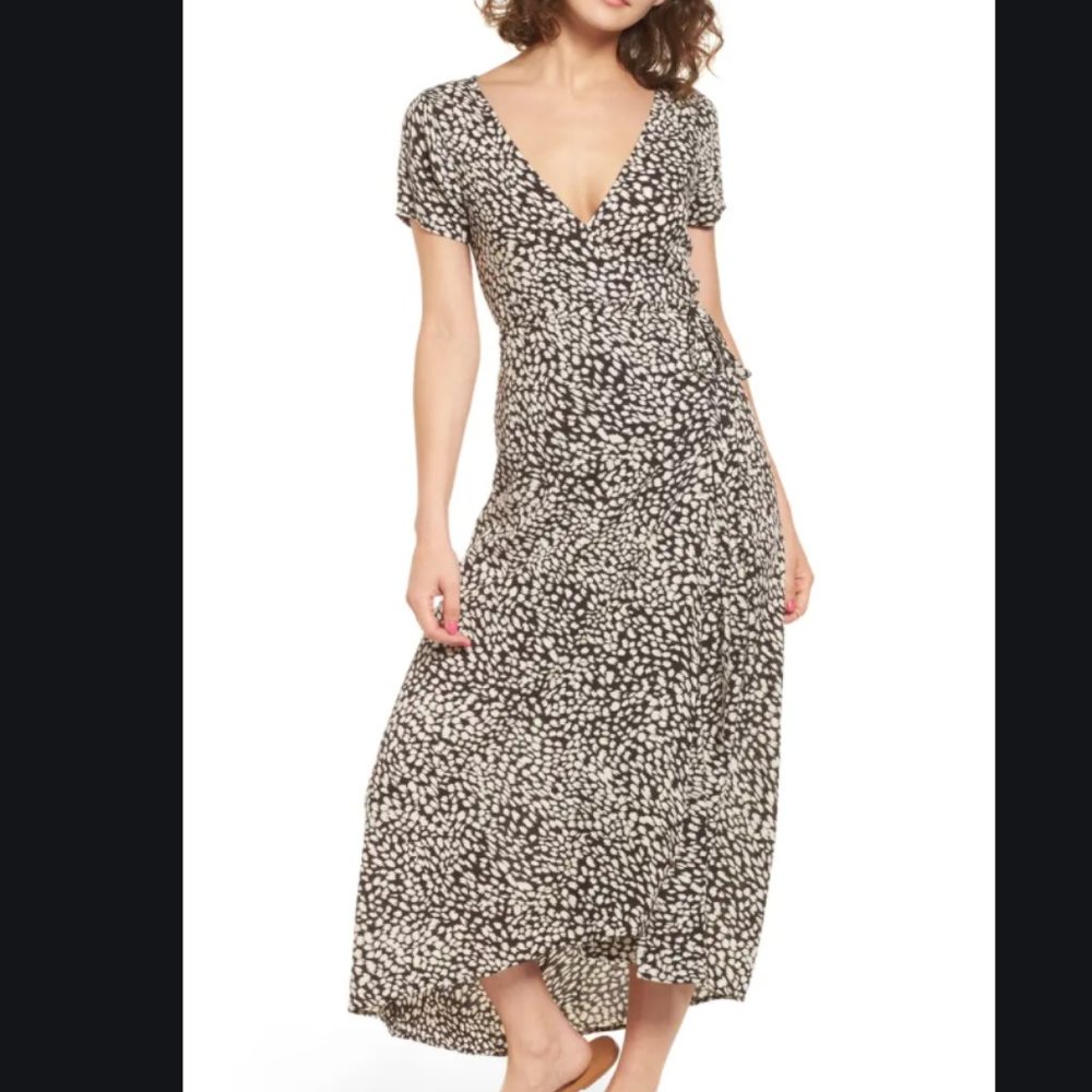 Billabong Spotted Tan Black Wrap Dress